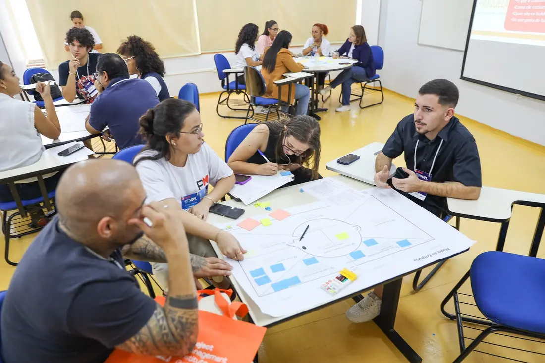 Workshop com canvas e post-its no 17º SGPL (2024).
